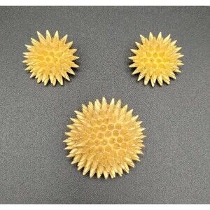 Vintage De Nicola Sea Urchin Gold Tone Clip On Earrings and Pin Brooch Set